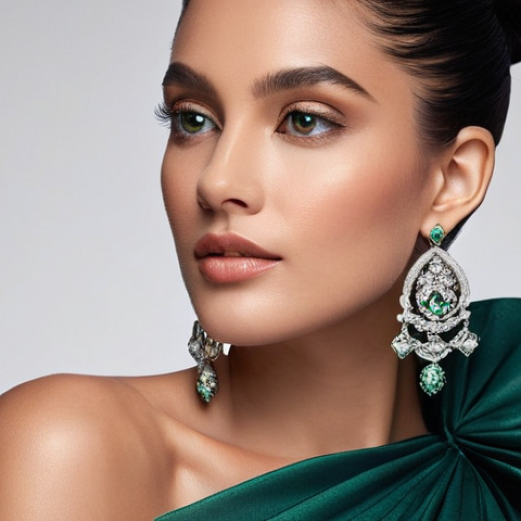 귀걸이의 길이별 스타일링 팁 - **Glamorous Evening Look: Statement Long Earrings**
A sophisticated woman with a graceful oval ...