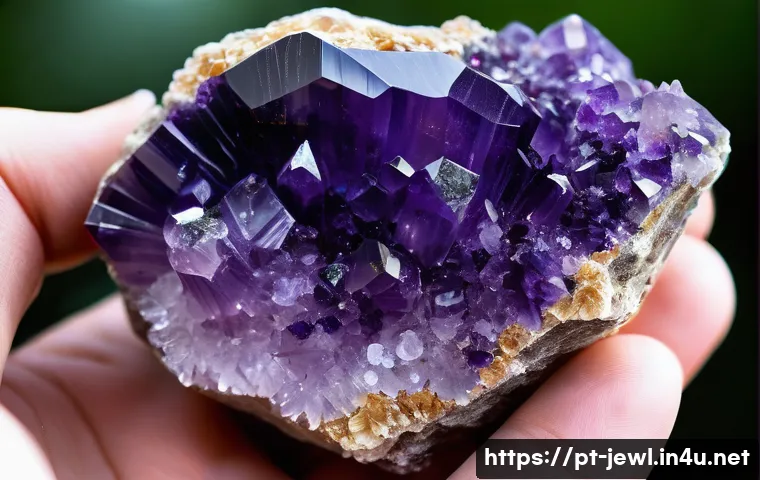 천연석 목걸이와 인조석 차이 - **Prompt: The Soul of the Earth: Raw Natural Amethyst in Gentle Hands**
A close-up, macro shot o...