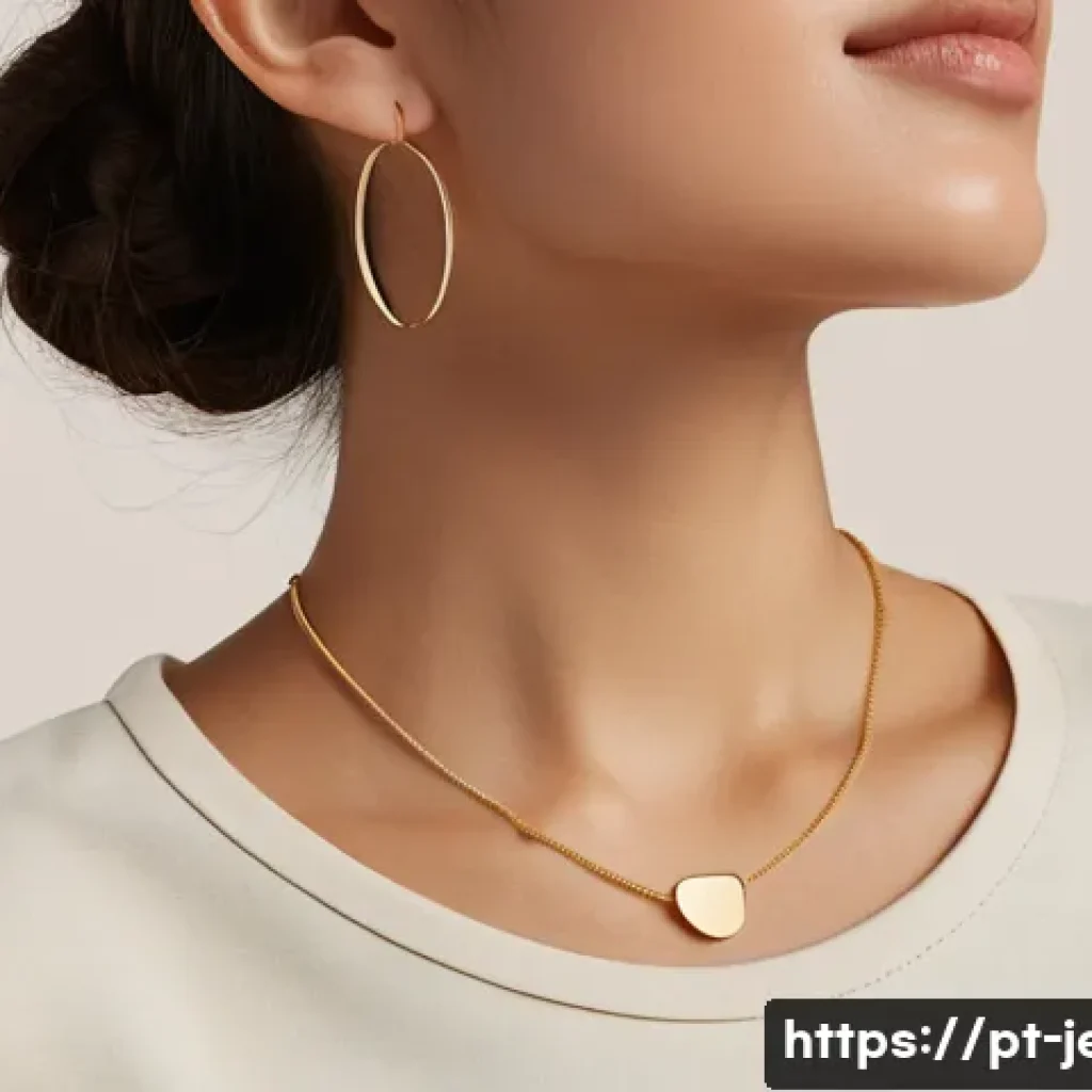 미니멀리스트용 쥬얼리 브랜드 - A close-up image of a woman wearing minimalist jewelry featuring a delicate 18k gold necklace with a...