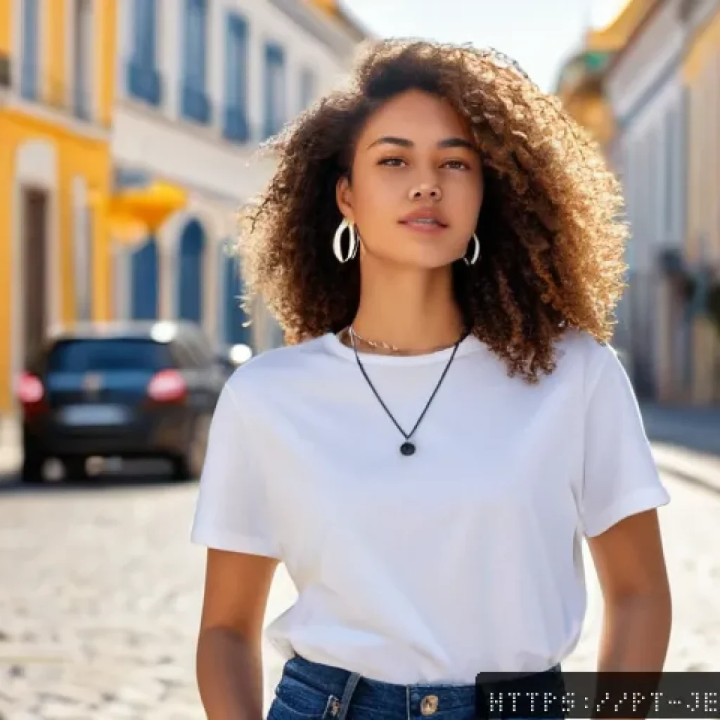 블랙 쥬얼리 스타일링 아이디어 - A stylish young woman with medium skin tone wearing casual urban clothing—blue jeans and a simple wh...
