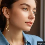 Home 22 매일 착용 가능한 심플 쥬얼리 - A close-up image of a stylish young woman wearing minimalistic jewelry: delicate 18k gold small hoop...