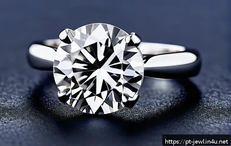 화이트골드와 플래티넘 비교 - A close-up, high-resolution image of a platinum engagement ring resting on a dark velvet surface, sh...