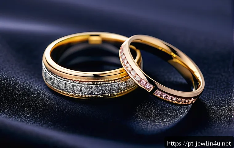 명품 브랜드 웨딩 반지 비교 - A close-up image of three wedding rings displayed elegantly on a dark velvet surface, showcasing dis...